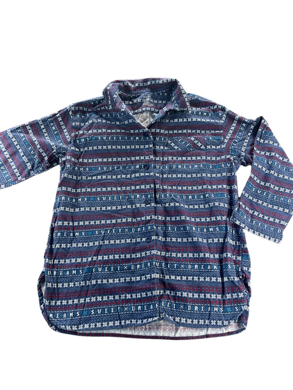Sleep Sense Blue Printed Long Sleeve Sleepwear Pajama Shirt Womens Size Medium
